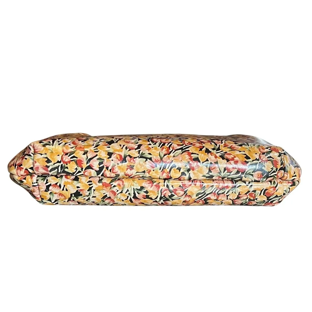 Patricia Nash Floral Leather Wristlet Yellow Orange Kiss Lock‎ Frame Bag Pouch